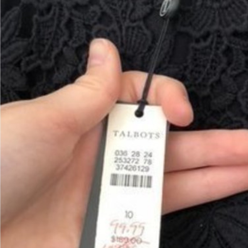 NEW NWT TALBOTS Black Knit Sleeveless Knee Length Crochet Upper Sheath Dress 10 - Picture 6 of 10